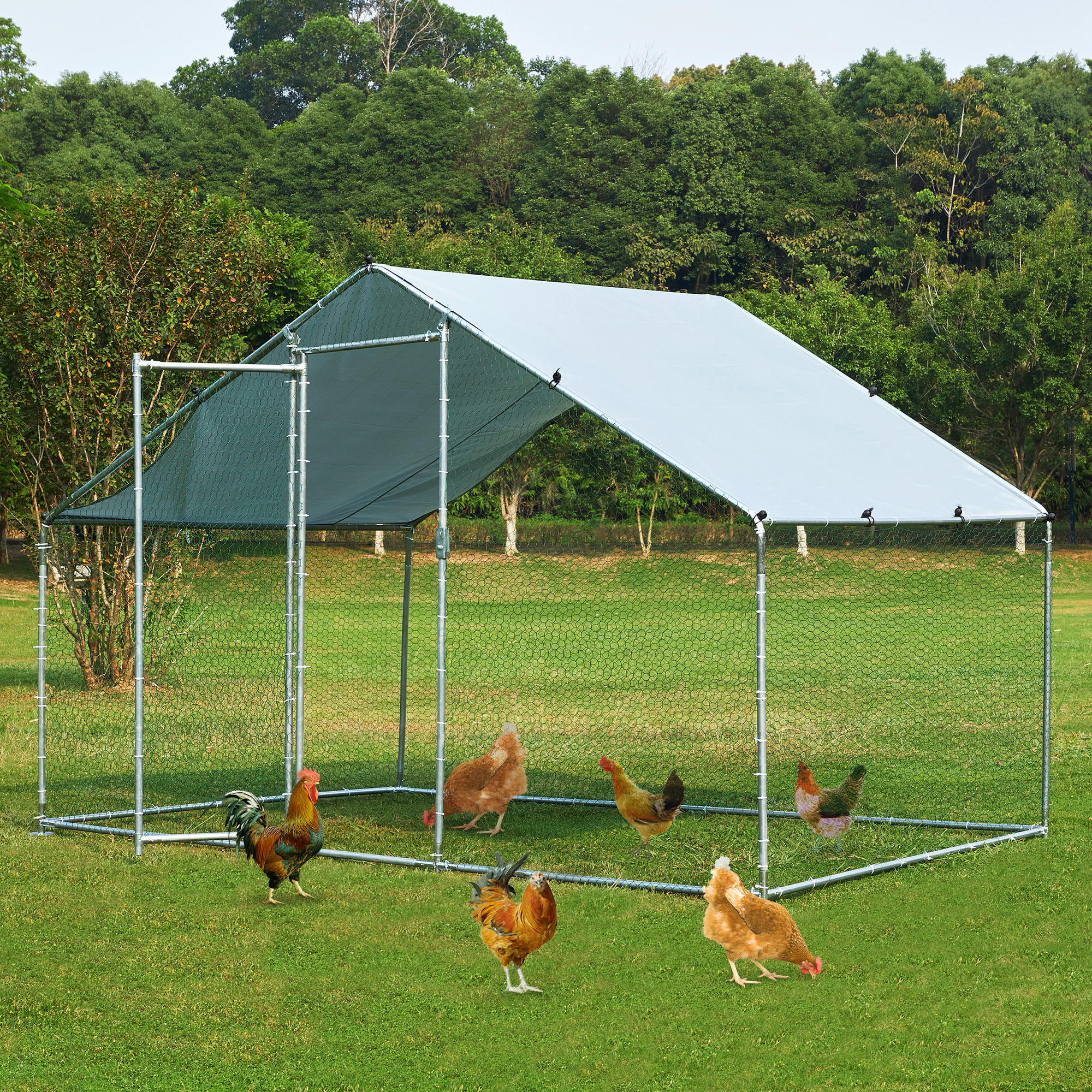 Enlarged Thicken Metal Chicken Coop Walkin Poultry Cage House