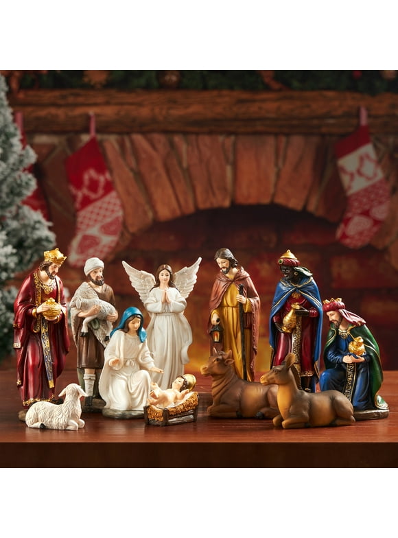 TOETOL Indoor Nativity Set Christmas Nativity Scene Holiday Family Gift Religious Decorations 13 Pieces 7 inch