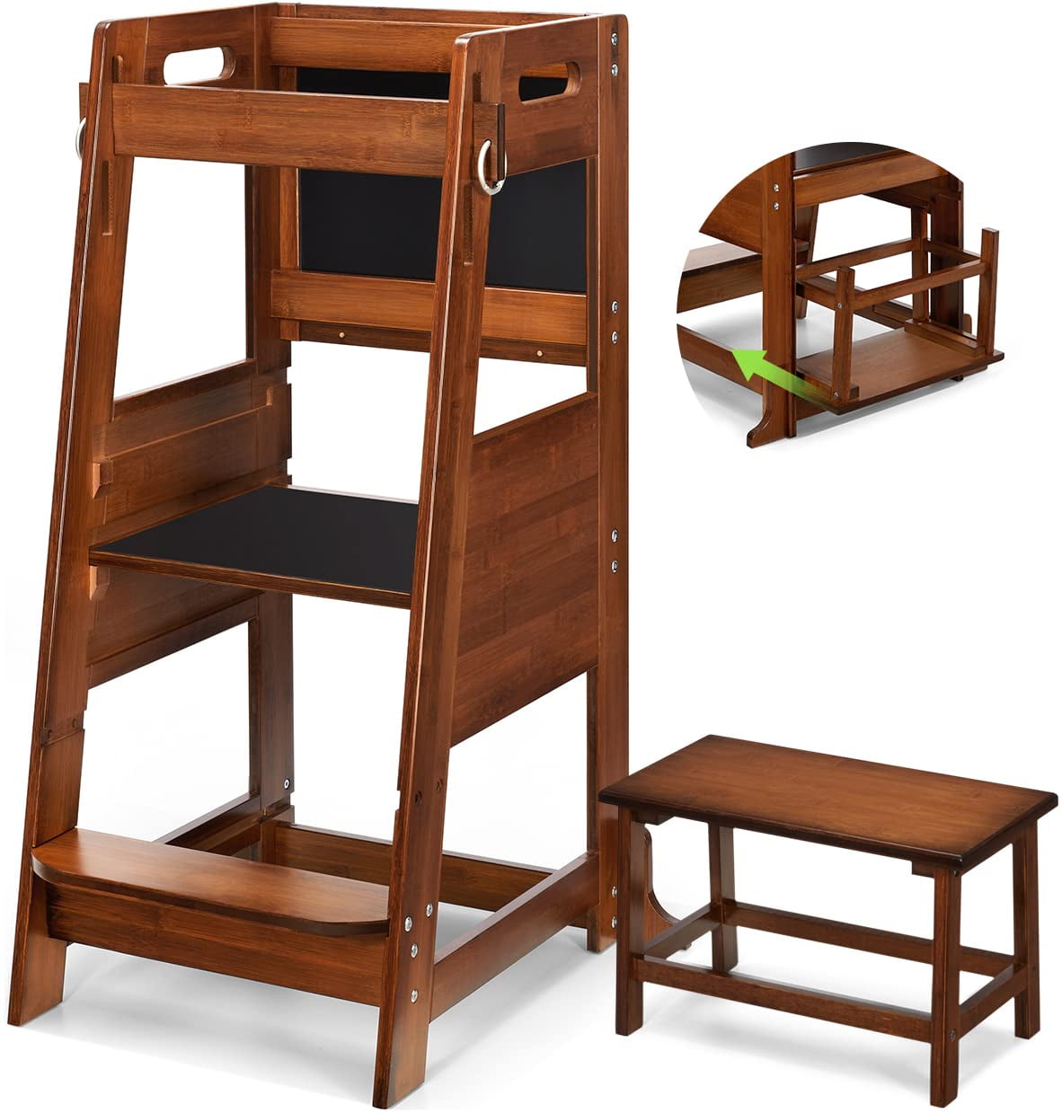 TOETOL Kid Step Stools Bamboo Learning Kitchen Stool Standing Tower for