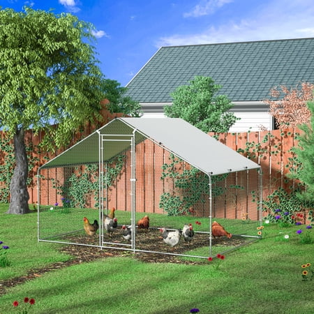 TOETOL Large Metal Walk-in Chicken Coop with Hen Run for Yard Farm