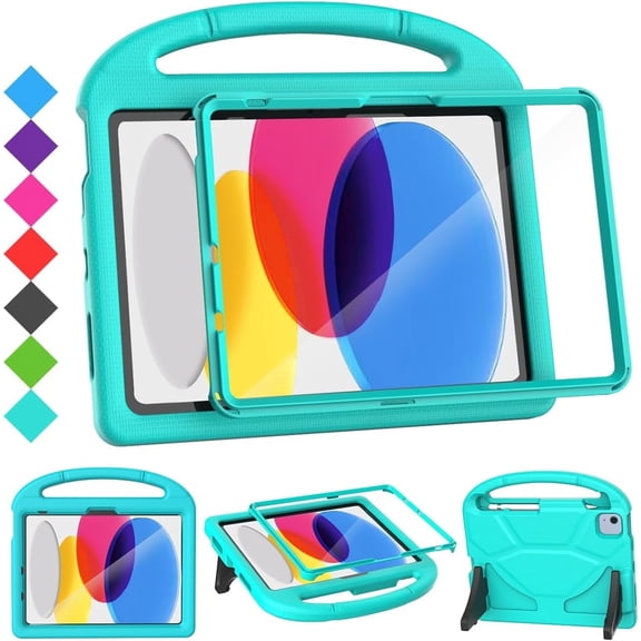 TOEVEK Kids Case for iPad 11th Gen 11-inch (2025) & 10th Gen 10.9-inch (2022), Shockproof EVA Cover with Screen Protector & Pen Holder, Cyan