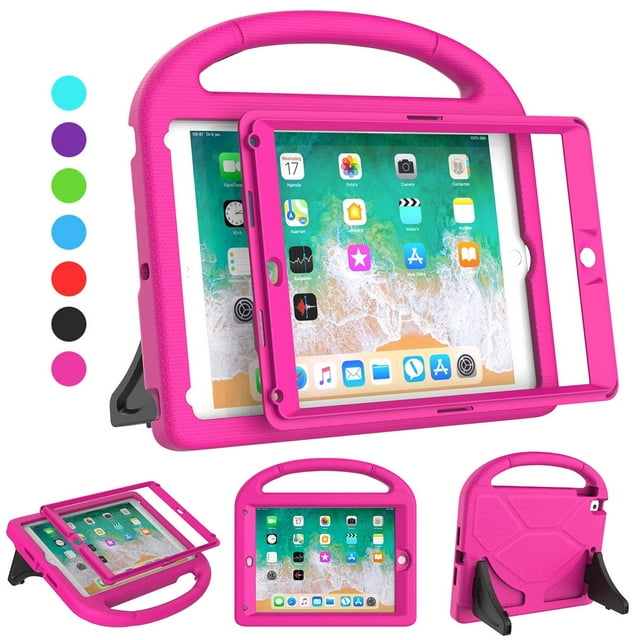 TOEVEK Kids Case for iPad 5th/6th Generation & iPad Air 1/2 & Pro 9.7, iPad 9.7" Case with Screen Protector, Shockproof Protective Cover for iPad 9.7 inch 6/5 Generation 2018/2017, Pink
