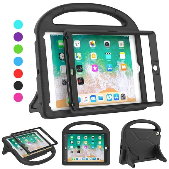 TOEVEK Kids Case for iPad 5th/6th Generation & iPad Air 1/2 & Pro 9.7, Shockproof iPad 9.7 inch Case with Screen Protector, Black