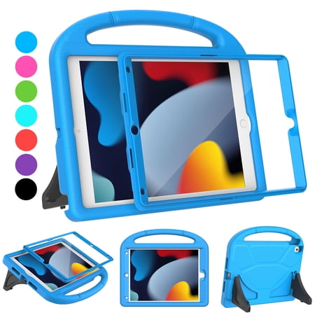 TOEVEK Kids Case for iPad 9th/8th/7th Generation (2021/2020/2019) 10.2-inch, iPad Pro/iPad Air 3rd Gen 10.5"- with Built-in Screen Protector,Durable Shockproof Handle Stand Kids Case,Blue