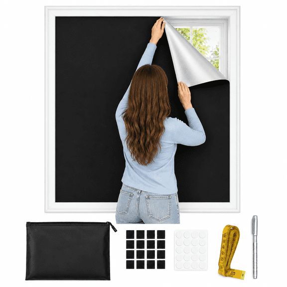 TOEVER 100% Blackout Curtain, 118 x 57 in Portable DIY Window Shade with Adhesive, Waterproof UV-Resistant Cut-to-Fit Blind, Black