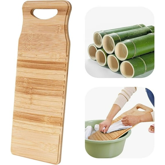 TOEVER Natural Bamboo Washboard for Laundry, Bamboo Hand Washing Board, Thickened Anti-slip Scrubbing Washboard for Small Washing Jobs, Hanging Design Washboard Practical Household Tool