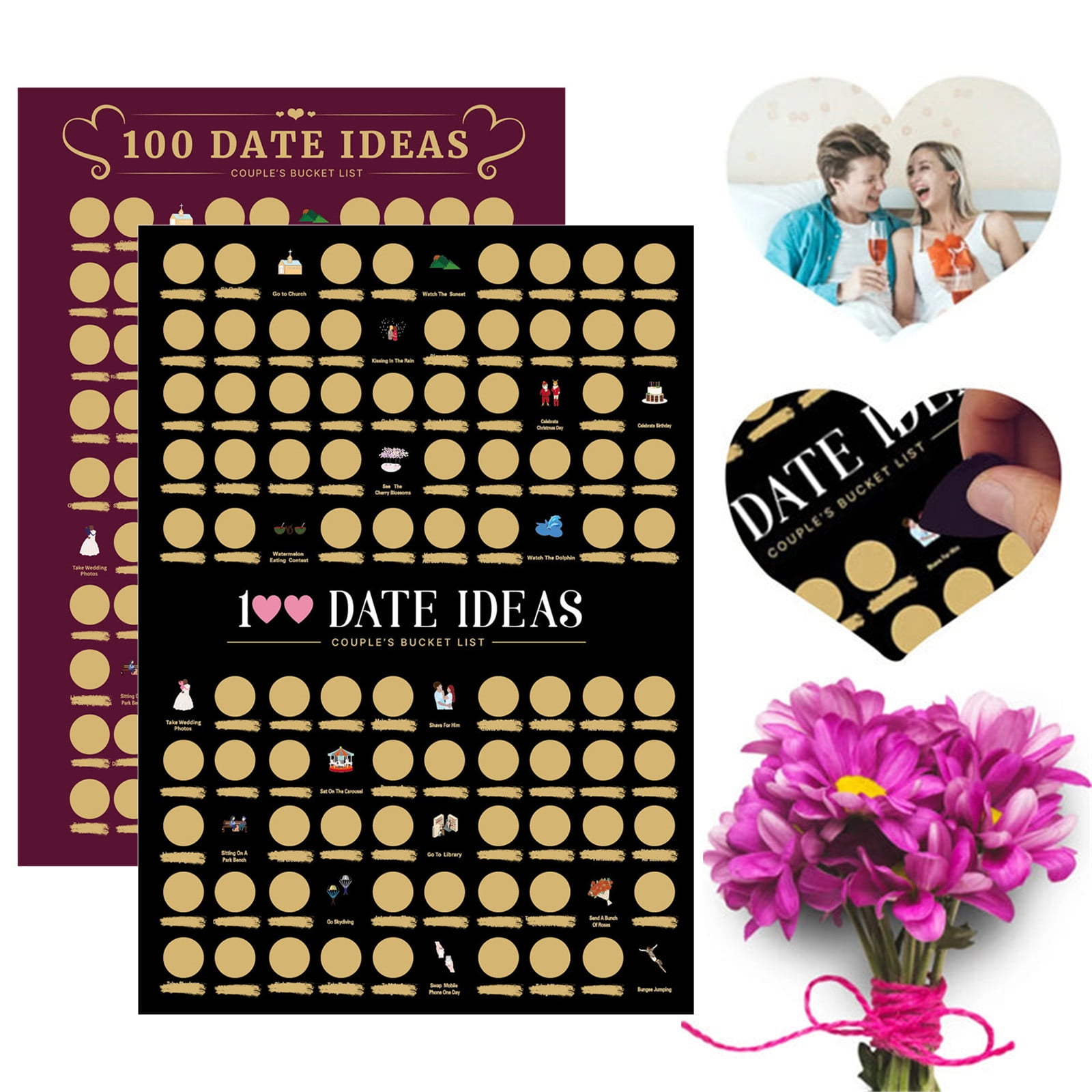 Tofotl 100 Date Ideas Scratch Off Poster, Couples Dating Night Ideas, Dating Night Games, Couple Gift Ideas - Anniversary and Valentine's Day Gift
