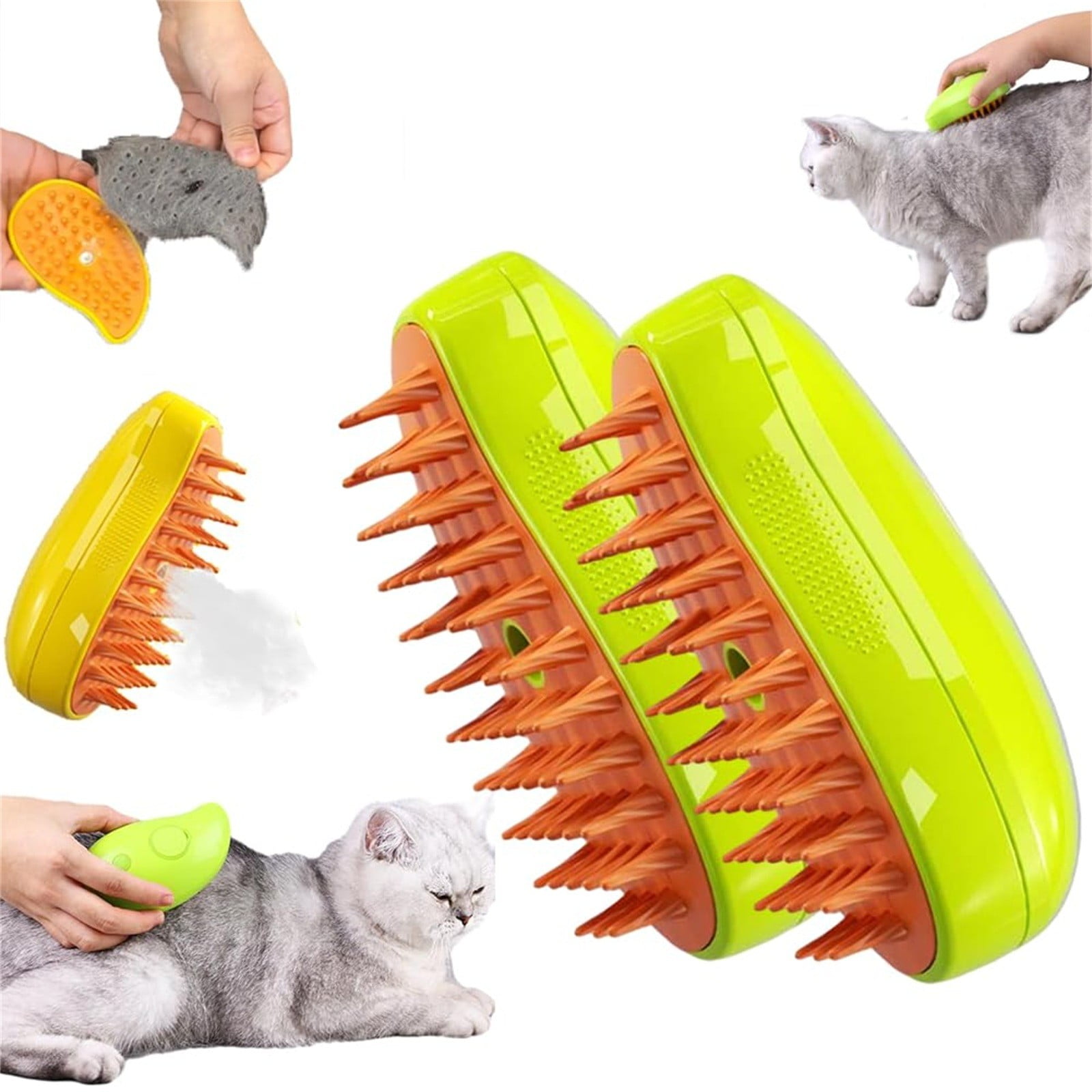 TOFOTL 2PC Pet Steam Brush, Mutifunctional Steamy Cat Brush, 3 In1 Cat