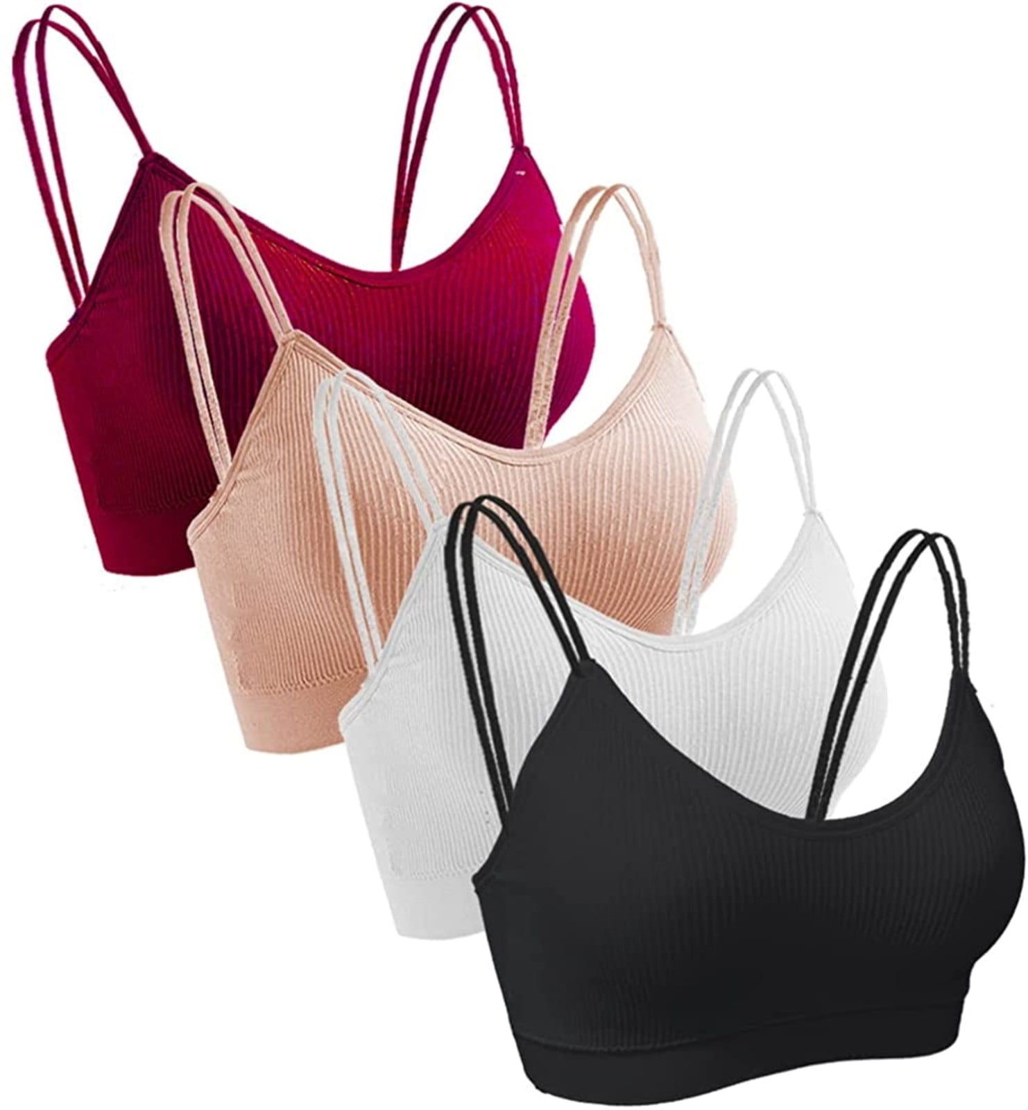 TOFOTL 4 Pieces V Neck Cami Bra Bralettes For Women,Padded Seamless Bralette Straps Sleeping Bra