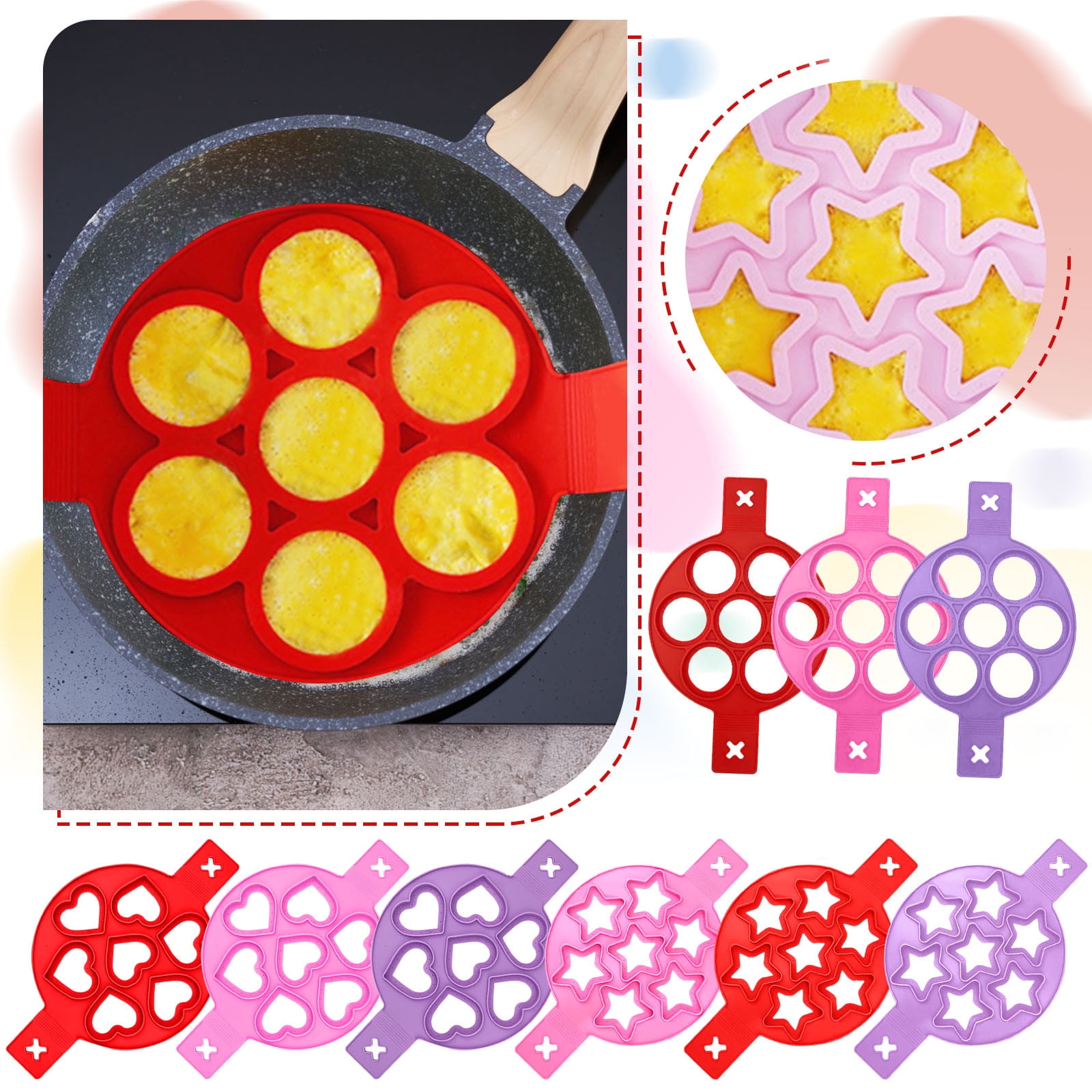 TOFOTL Flip Cooker Pancakes Mold Silicone Pancake Molds 7 Circles