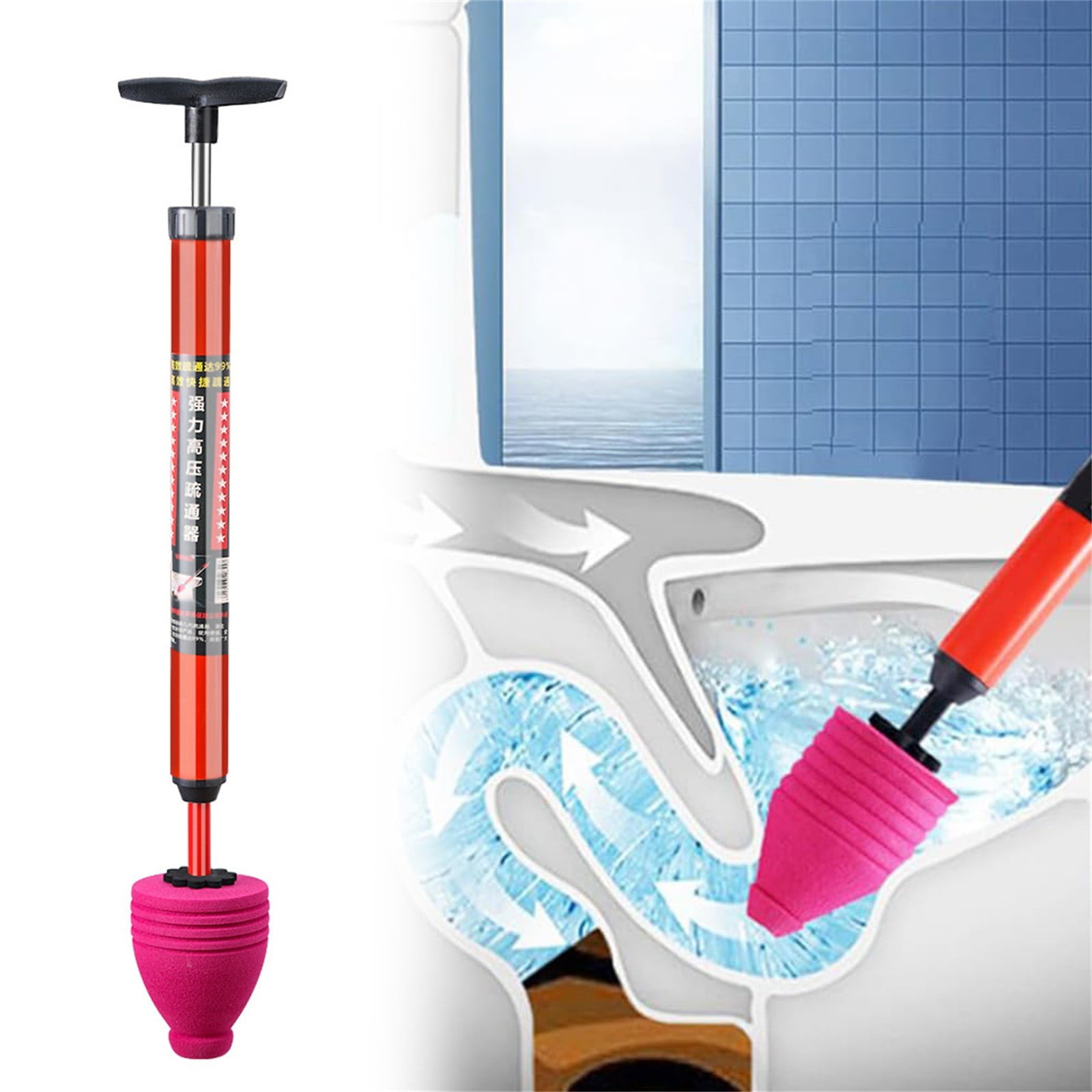 Tofotl High Pressure Toilet Unblock One Shot Toilet Pipe Plunger Upgraded Toilet Plunger Kit