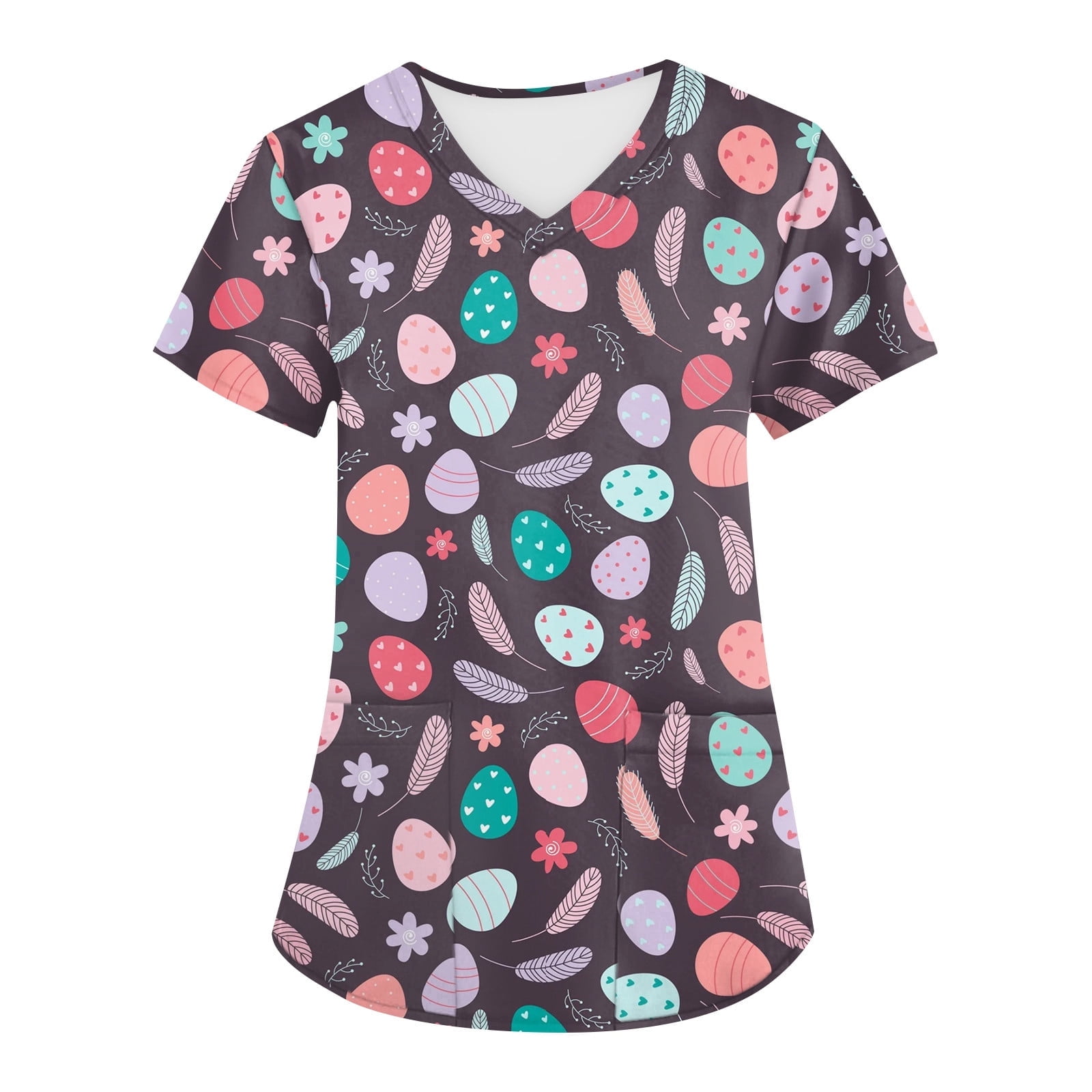 TOFOTL Printed Scrub Tops for Women V Neck Loose Medical Casual Short ...