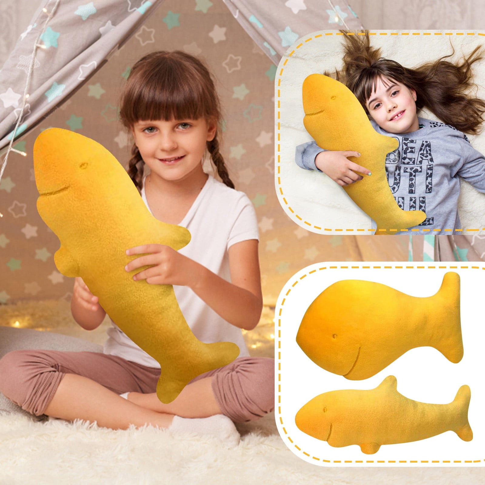 TOFOTL Shark Chicken Nugget Plush Toys 12.9" Gold Soft Shark Chicken