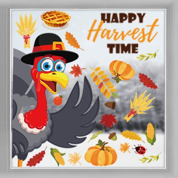 TOFOTL Thanksgiving Window Clings Fall Leaves Window Stickers Decorations, Turkey Acorns Owl Squirrel Maple Autumn Window Cling,Enrich Tiny Home