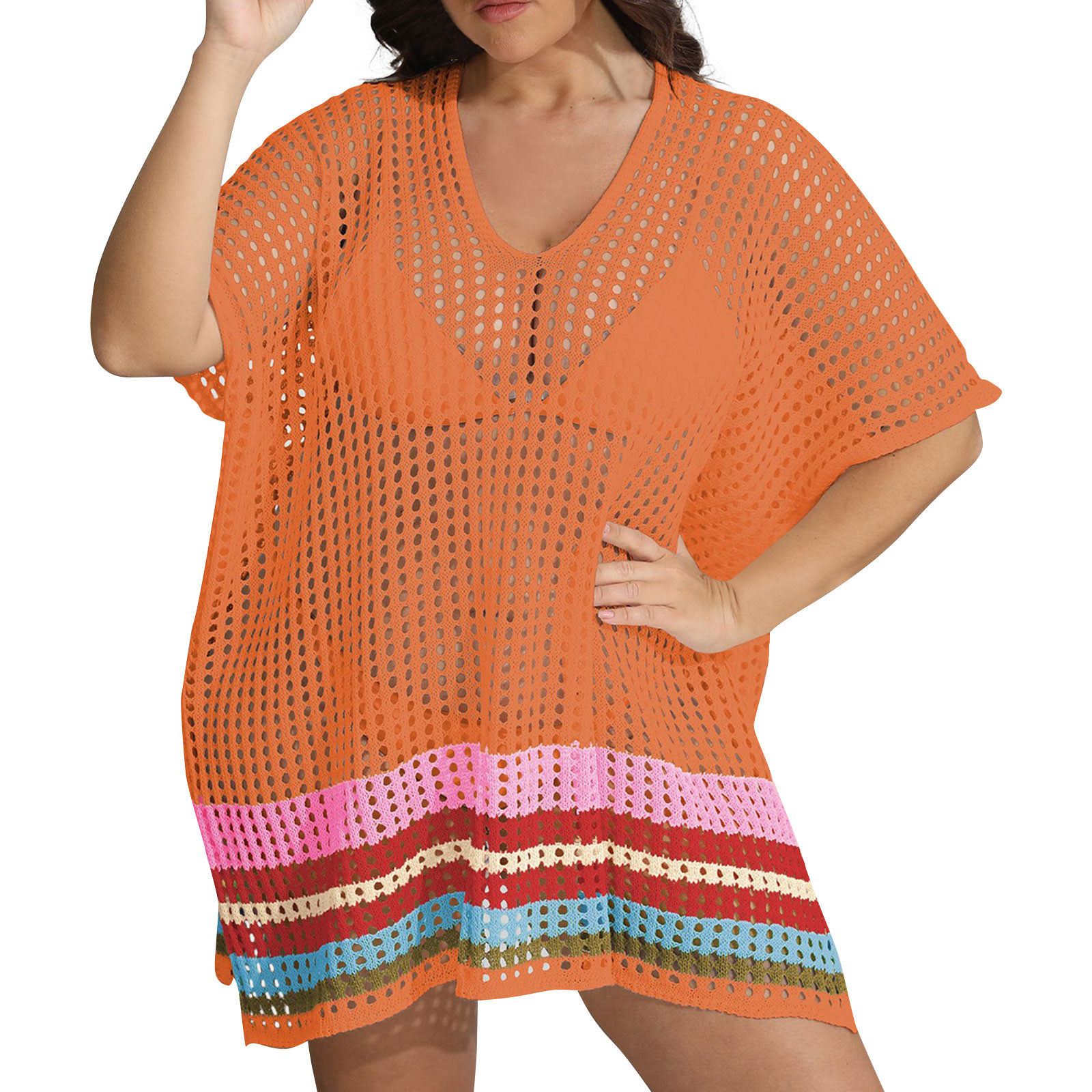 TOFOTL Women's Plus Size Cover Ups Hollow Out Short Sleeve Seaside