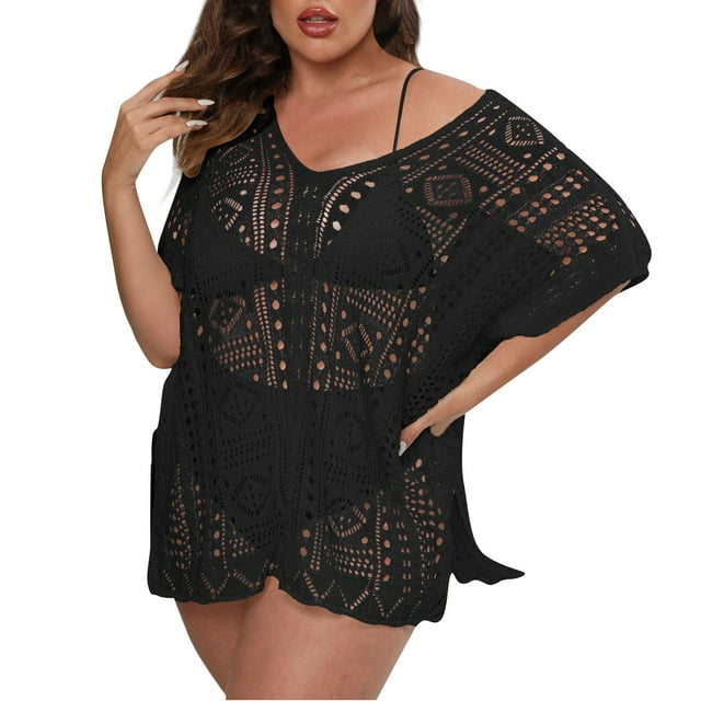 TOFOTL Women's Plus Size Swimsuit Coverup Vneck Crochet Bikini Cover