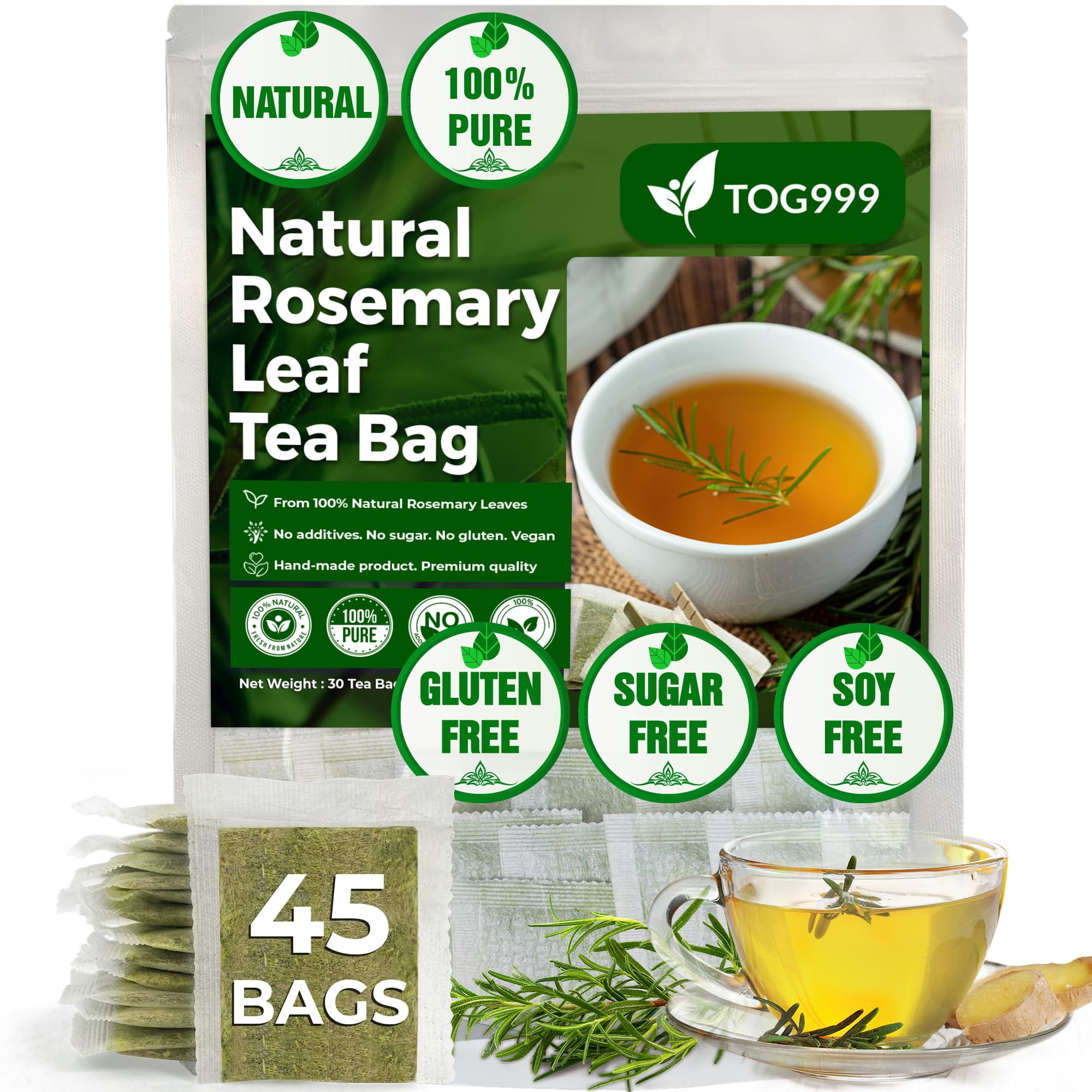 TOG999, 45 Rosemary Leaf Tea Bags, 100 Natural & Pure from Rosemary