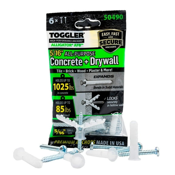 TOGGLER Alligator AF8 Flanged Anchor with Screws, Polypropylene, Made in US, for #8 to #14 Fastener Sizes Pack of 6