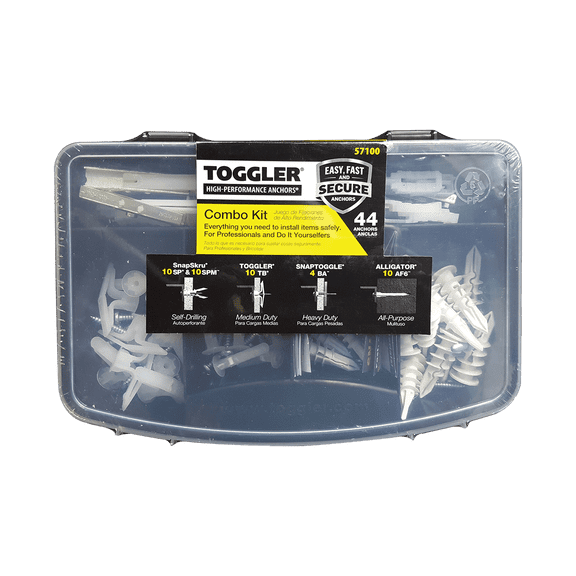 TOGGLER 44-Piece Combo Anchor Kit - Heavy Duty Drywall Mounting Toggle Screws & Bolts Assortment - Concrete Wall Anchoring for TV, Bike, Shelf, Cabinet & Decoration - (Assorted, Screws Included)
