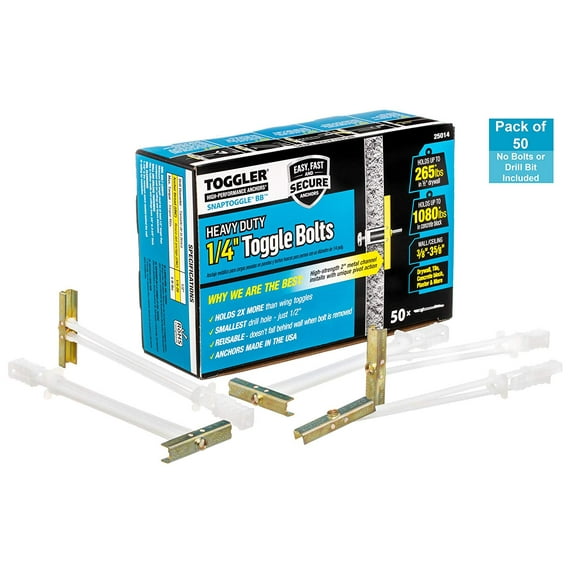 TOGGLER SNAPTOGGLE BB Toggle Anchor, Zinc-Plated Steel Channel, , 3/8" to Grip Range, For 1/ UNC Fastener Size (Pack of 50)