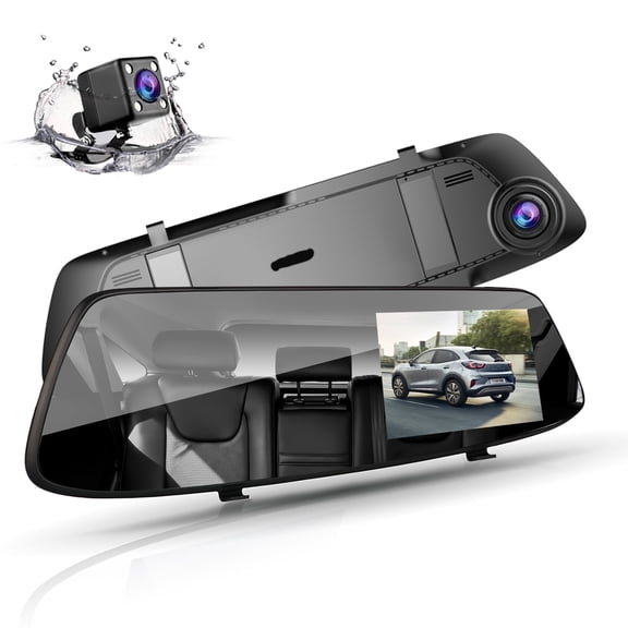 TOGUARD 4.3'' Mirror Dashcam, 720P Dual Dash Cam Front and Rear with Touch Screen, Night Vision, G-Sensor, Loop Recording, Wide Angle Mirror Camera for Cars