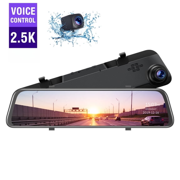 TOGUARD Dash Cam for Car, 12" Touchscreen Mirror Dashcam Front and Rear, 2.5k+1080p Car Camera with Night Vision, Parking Assist, Loop Recording