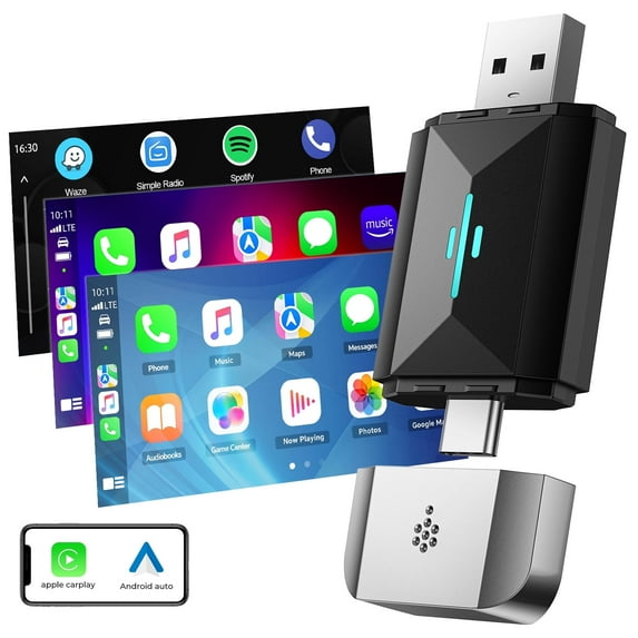 TOGUARD 2 in 1 Wireless CarPlay Apple CarPlay Car Adapter, with WiFi Bluetooth Plug and Play Converts Wired to Wireless for OEM Factory Wired Type-C/USB Adapter