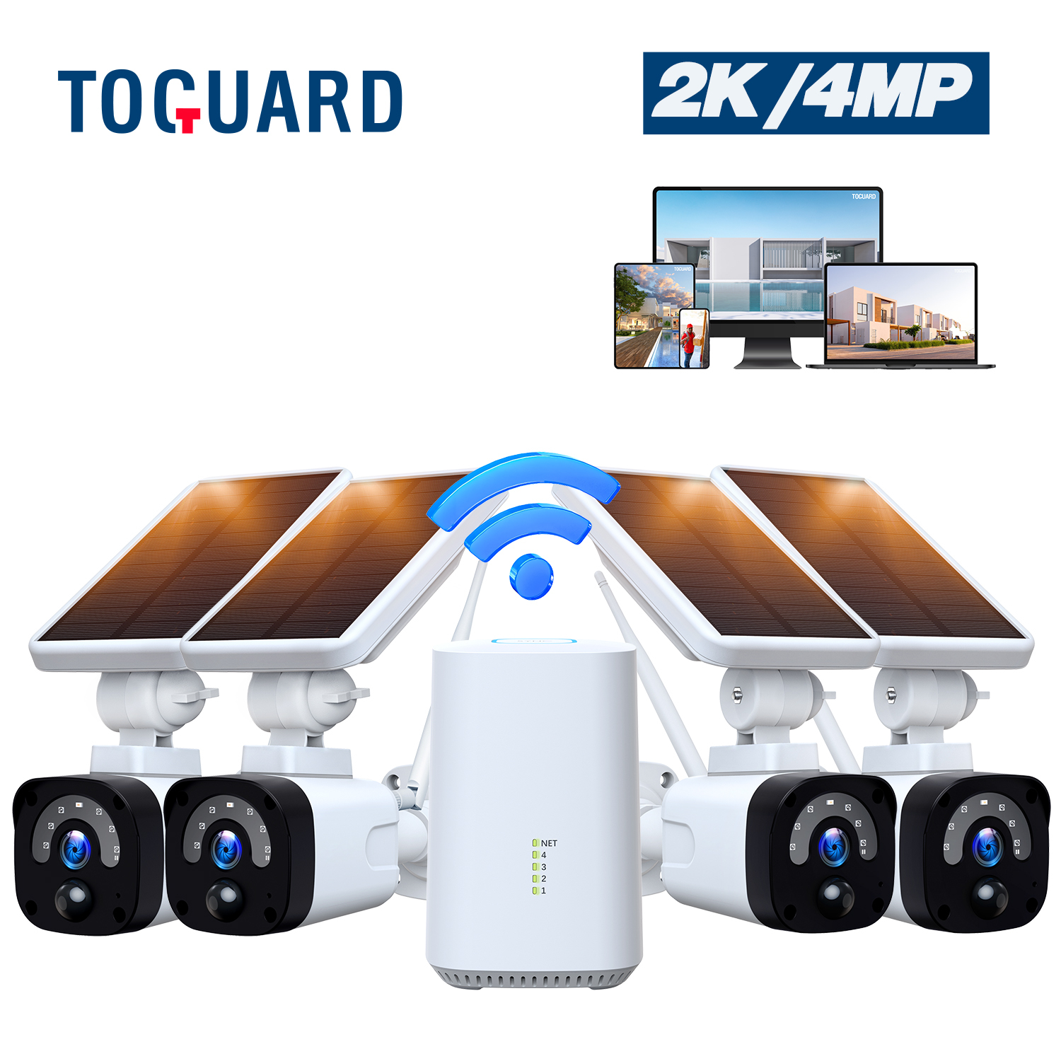 TOGUARD 3MP Solar Wireless Security Camera System Outdoor with Base Station, CCTV Camera Security System 2-Way Audio PIR Motion Detection Night Vision Support TF/Cloud Storage HDMI Output - image 1 of 9