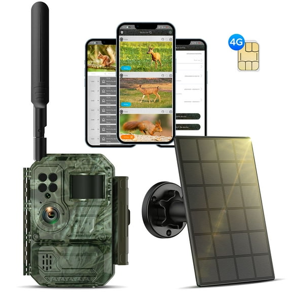 CAMPARK Trail Camera with 4G Cellular Solar, 1080P Hunting Game Camera with Live View and Motion Alerts, Color Night Vision IP66 Waterproof for Wildlife Monitoring