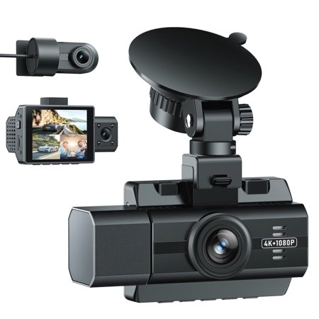 Campark 4K Dash Cam Front and Rear Inside, 3 Channel Dash Camera for Car, Triple Car Camera 2K+1080P+1080P with IR Night Vision, WDR, G-Sensor, Parking Monitor