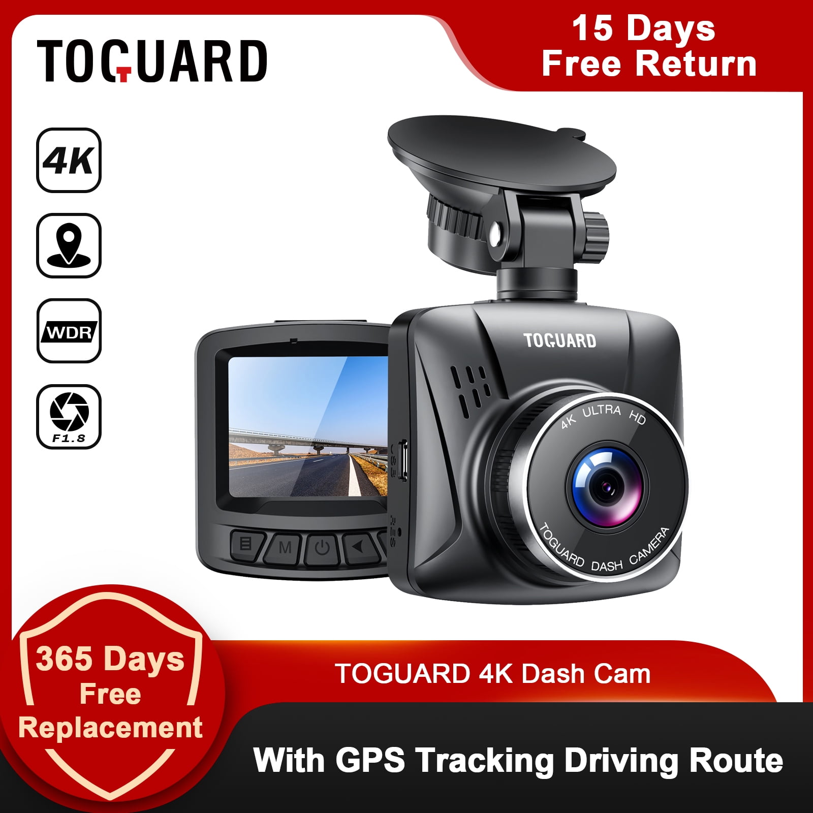 Dash Camera for Cars,4K Car Camera Full UHD Dash Cam Front Rear with Free  32GB SD Card,Built-in Super Night Vision,2.0'' IPS Screen,170°Wide  Angle,WDR, Loop Recording, 24H Parking Mode 