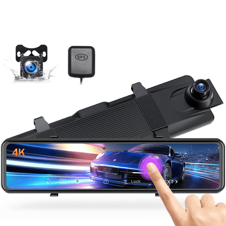 TOGUARD 4K Mirror Dash Cam for Car, Dash Camera Front and Rear w/12" Full Touch Screen, 1080P Waterproof Reverse Backup Camera, Parking Assist