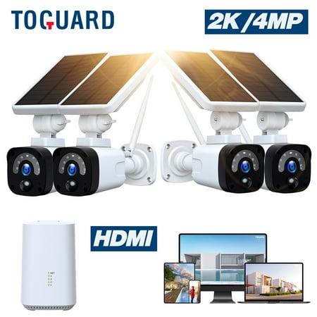 TOGUARD 4MP Solar CCTV Camera Security System with Base Station, Wireless Security Camera System Outdoor 2-Way Audio PIR Motion Detection Night Vision Support TF/Cloud Storage HDMI Output