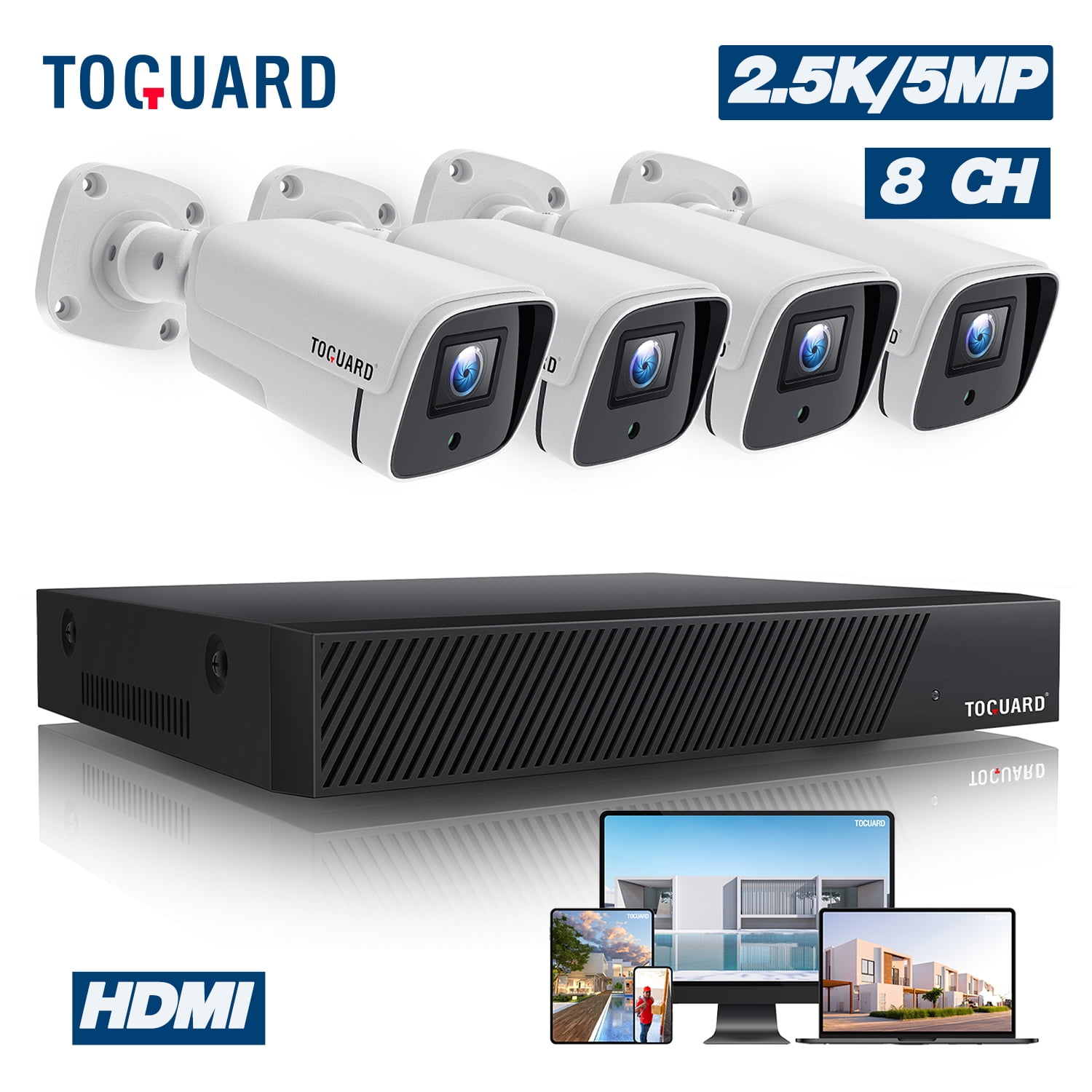 TOGUARD 5MP PoE CCTV Security Camera System Outdoor 8CH NVR 4pcs 1080P