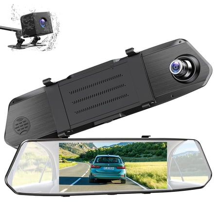 TOGUARD 7 Inch Mirror Dash Cam GPS Rear View Mirror Camera, 1080P Dash Cam Front and Rear with Waterproof Backup Camera Parking Assistance, Night Vision, Loop Recording