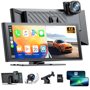 Lamtto Apple CarPlay Wireless Car Stereo with 4K Dash Cam Front and Rear, 9.26" Touch Screen Car Radio, Android Auto, 1080P Rear View Camera/Loop Recording/GPS Navigation/Mirror Link