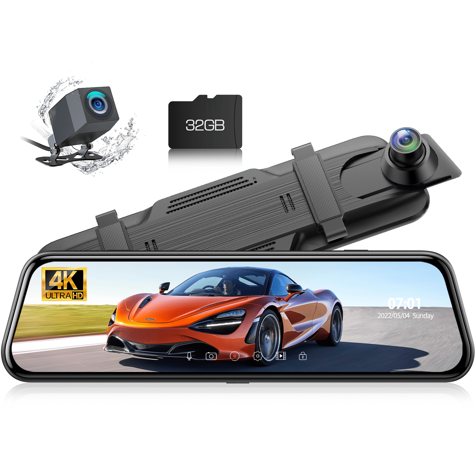 TOGUARD Backup Camera Rear View Mirror Camera, 10" Touch Screen 4K