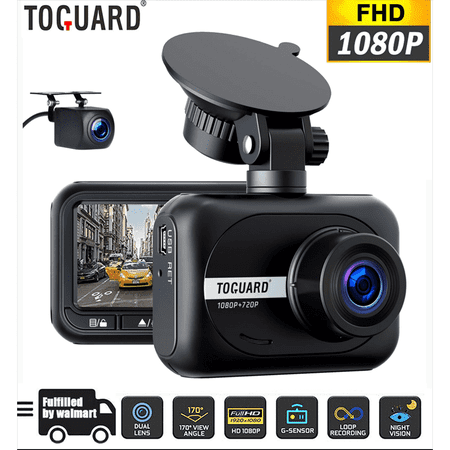 TOGUARD Dash Cam Front and Rear 1080P Dual Car Camera with 2.45'' LCD Screen Parking Mode G-Sensor Night Vision Loop Recording WDR IP68 Waterproof Rear Camera