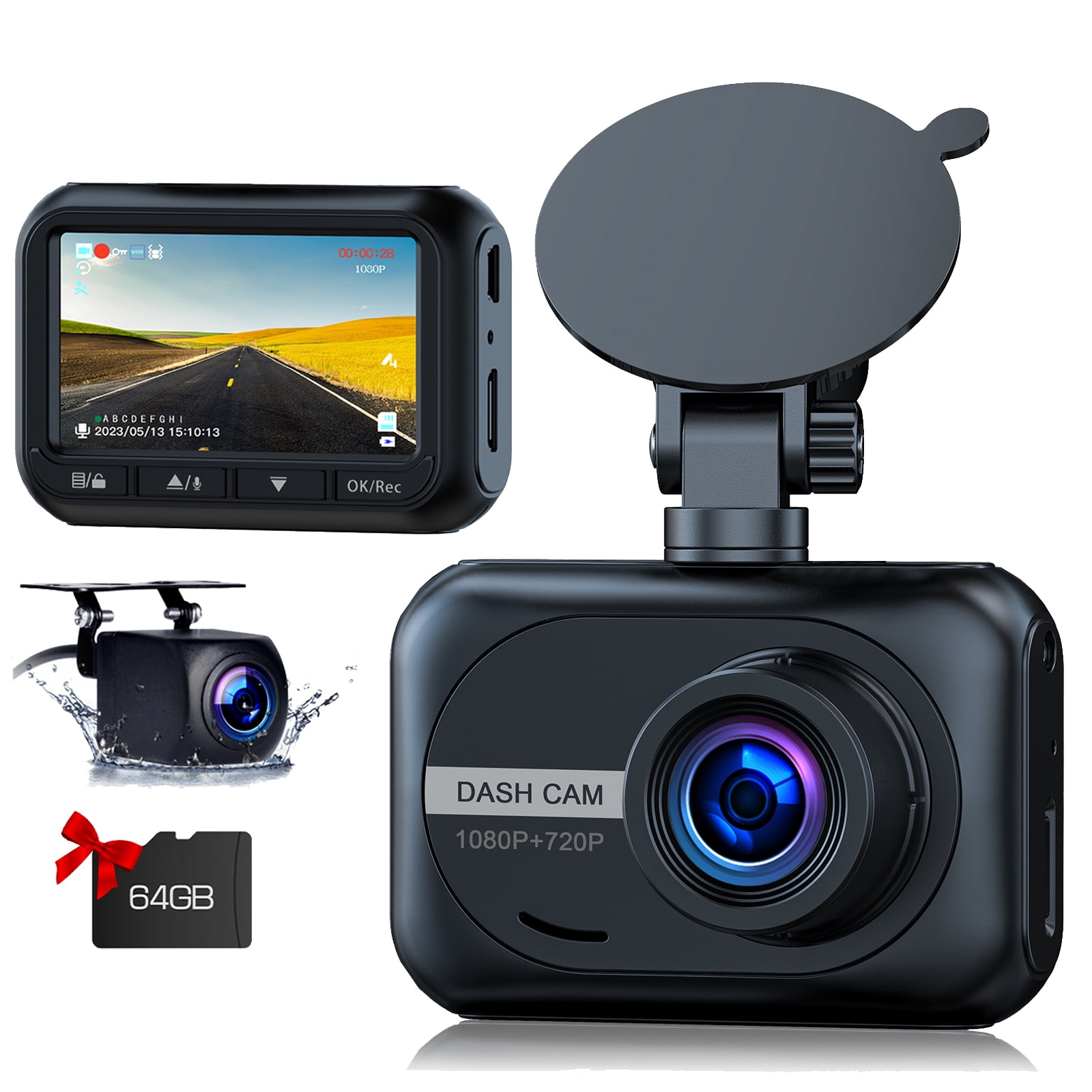 TOGUARD Dual Dash Cam Front and Inside 1080P Dash Camera for Cars with 64GB  SD Card IR Night Vision Car Camera for Taxi Accident Lock Parking Monitor 2  Mounting Options 