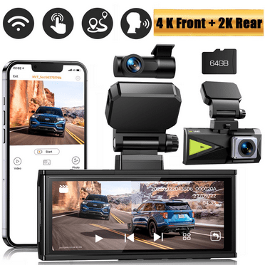 TOGUARD Dash Cam Front and Rear, with 5GHz WiFi GPS Dual 4K Dash Cam, 3.16” Touch Screen Dual Night Vision Car Camera, Loop Record, Parking Monitor, WDR, 64GB Card