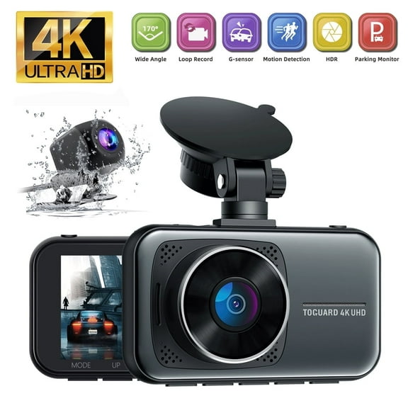 TOGUARD Dash Cam UHD 4K Front and FHD 1080P Rear, Dual Dash Camera DVR Car Camera WDR G-Sensor Support 256GB SD Card