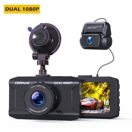 CanPark 1080P Dual Dash Cam Front and Rear with Night Vision, 3" Screen, WDR, G-Sensor, Loop Recording, Motion Detection, Waterproof Rear Camera