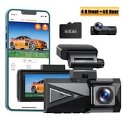 TOGUARD Dual Dash Cam 4K Front and 4K Rear, 5GHz WiFi GPS Dash Camera for Cars, Free APP, 3.16” Touch Screen, Voice Command, Supercapacitor, Night Vision, Loop Record, Parking Monitor, 64GB Card