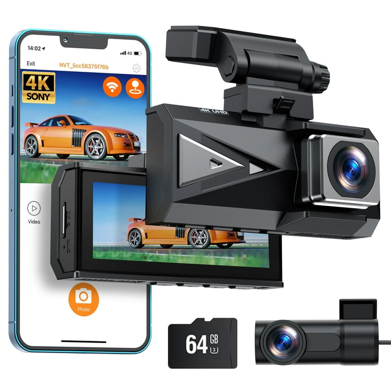 Dash Cam Front and Rear 2K+1080P, Free 64GB SD Card, Built-in WiFi, 4K  Single Front Dash Camera for Cars, Car Camera, Dual Dashcams for Cars with