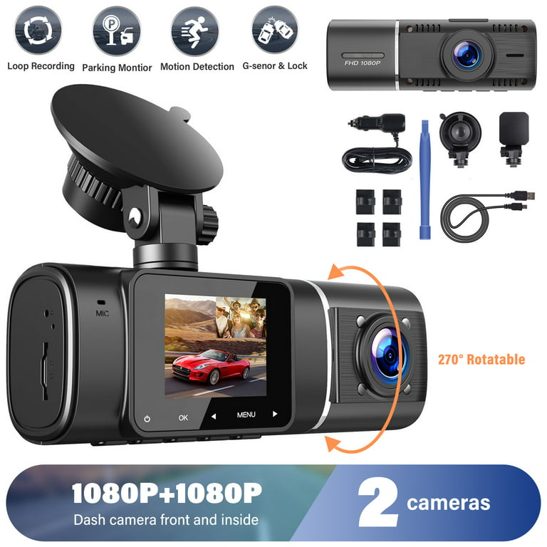 Toguard Dual FHD 1080p Dash Cam Front and Inside Car Camera with Night Vision WDR Car Dash Camera Black, Size: 1080p Dual Dash Can