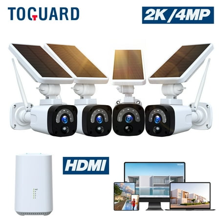 TOGUARD SC04 2K/4MP Solar Security Camera System Outdoor 4 PC Bullet Surveillance Camera NVR HDMI Connector