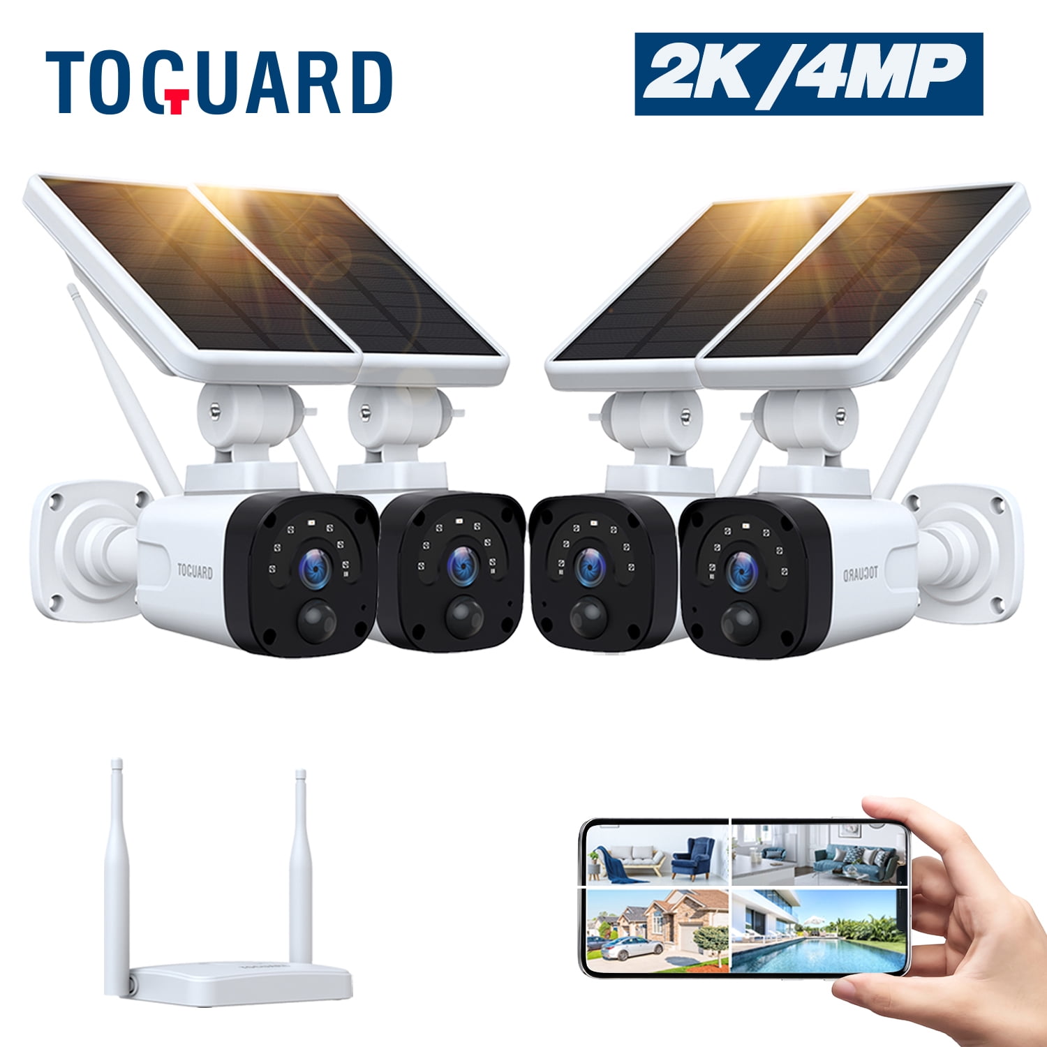 TOGUARD SC04 2K/4MP Solar Security Camera System Outdoor WiFi Wireless Bullet Surveillance Camera NVR HDMI Connector