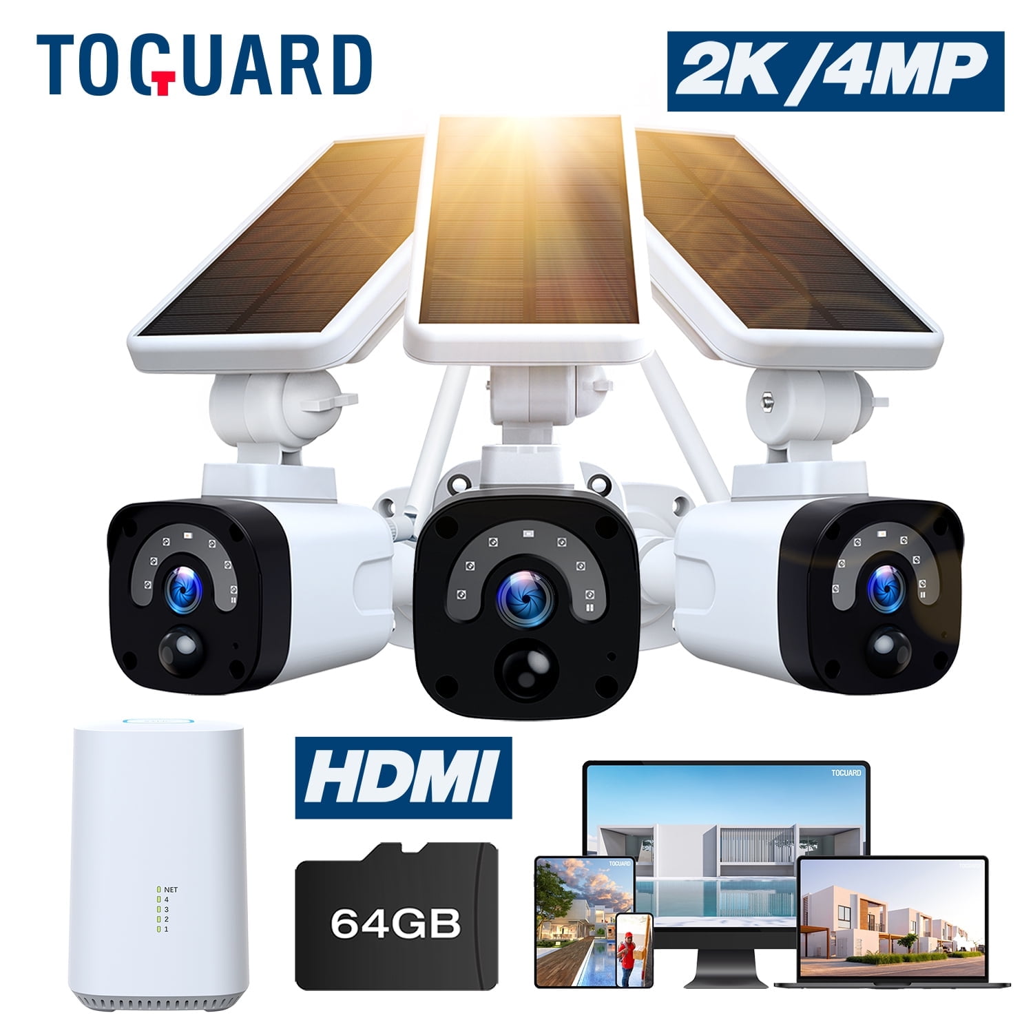 Walmart Outdoor Home Security Cameras TOGUARD SC14 Solar Powered 2K/4MP Outdoor Home Security Camera System