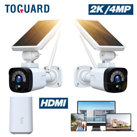 TOGUARD SC04 2K/4MP Solar Security Camera System Outdoor Battery WiFi Wireless Bullet Surveillance Camera NVR HDMI Connector