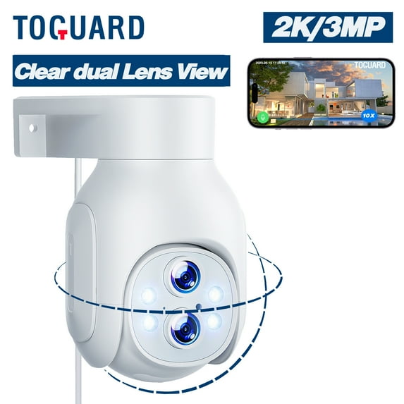 TOGUARD SC22 2K/3MP WiFi Outdoor Security Camera with 10X Hybrid Zoom Dual Lens Wireless Dome Surveillance Camera